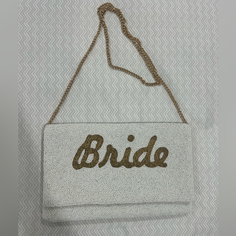 BRIDE Beaded Clutch with Gold Chain
